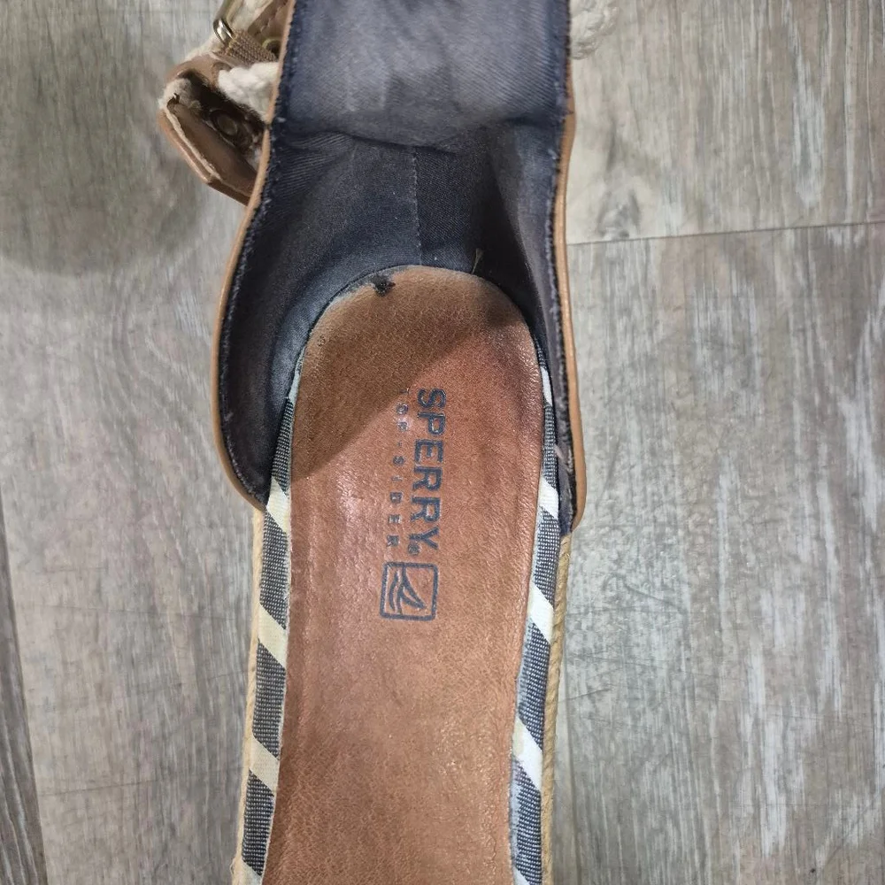 Women's Sperry Espadrille Wedge Sandals Blue/White‎ Striped Sz 8
